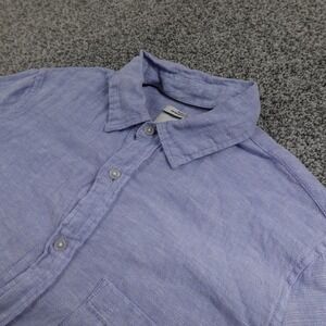 Thom Aaron Shirt Mens M Blue Flax Linen Chambray Short Sleeve Button Up Casual